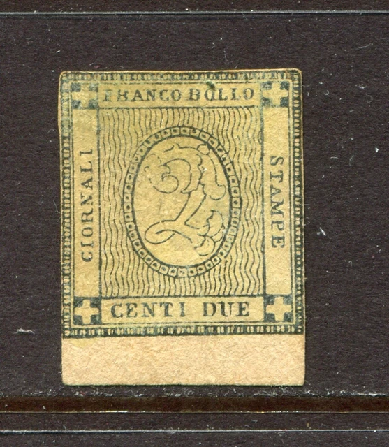 SARDINIA 1861, NEWSPAPER STAMP, Scott P2, CUT CLOSE TO FRAME - ONE LARGE MARGIN