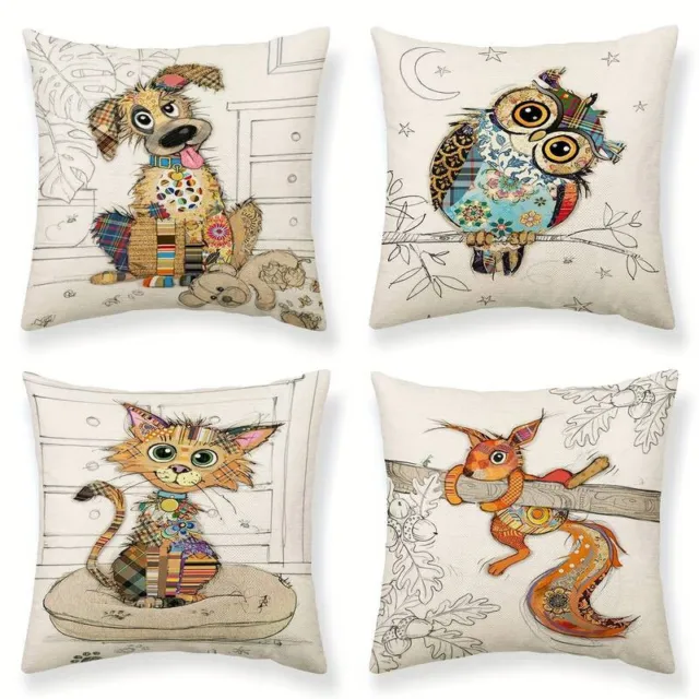 Cuscino decorativo miit riempimento patchwork cane gatto scoiattolo gufo cuscino ornamentale KI313