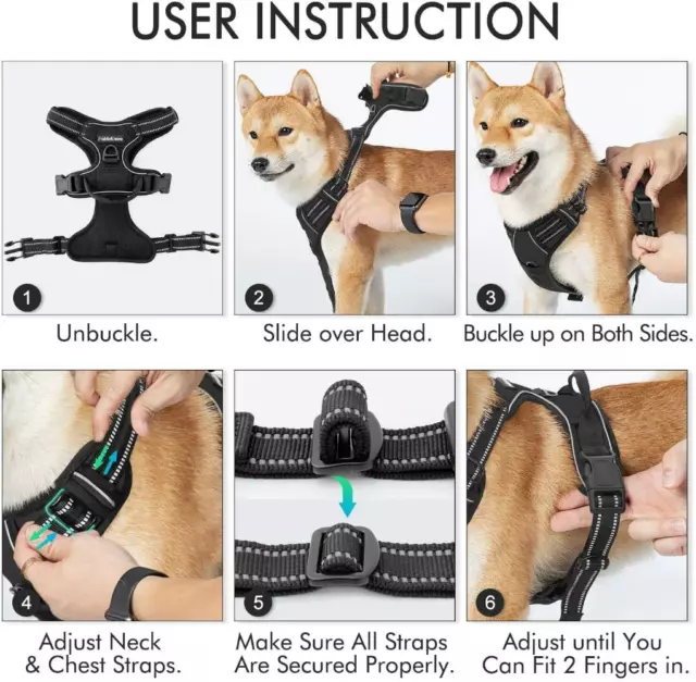rabbitgoo Dog Harness No-Pull with 2 Leash Clips Adjustable Pet Vest Reflective 3