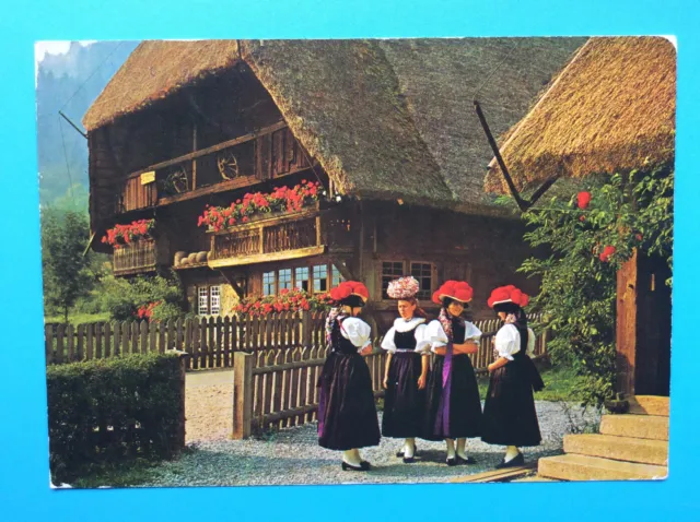 Schwarzwald Black Forest Germany Vintage Postcard Posted 1986 Folk Costume House