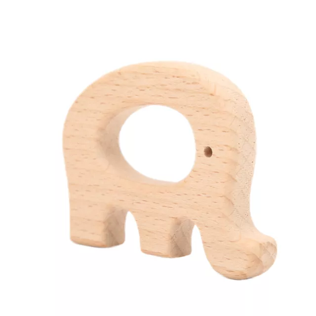 5X Wooden Teether Toys Natural Beech Safe Non Toxic Wood Teething Rings Elephant 3