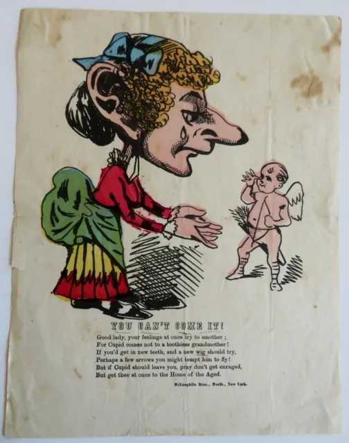 Lonely Old Woman Mock Insult Poem c. 1860's-70's Valentine hand-bill