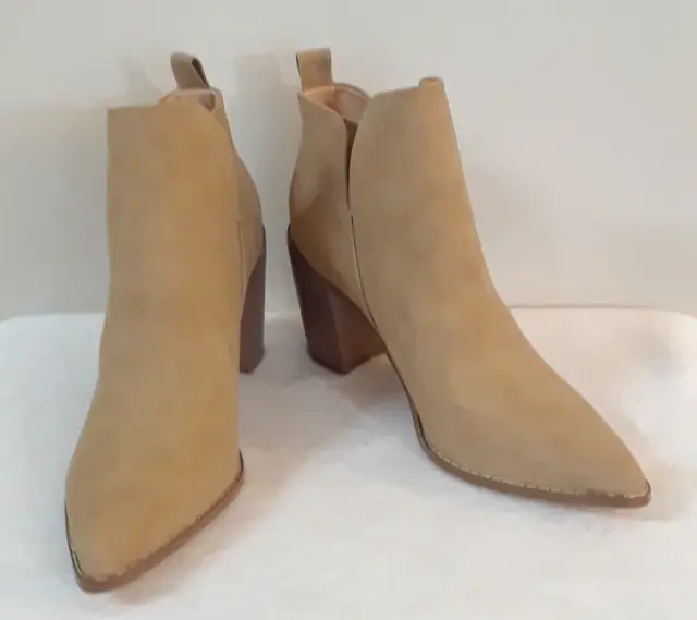 Womens Boots Brown Faux Suede Ankle Boots w/ Block High Heel Woman Size 11 New