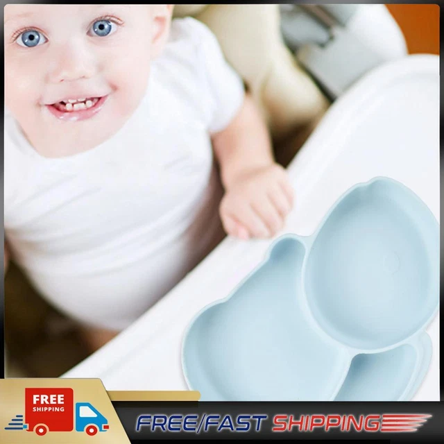 Cartoon Children Dishes Silicone Baby Feeding Dishes Baby Cutlery (Light Blue)