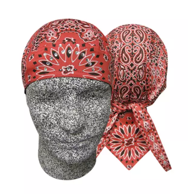 Classic Red Rhinestones Paisley Rainbow Durag Biker Head Wrap Sweatband Capsmith