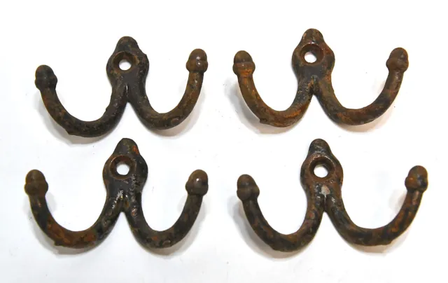 4 Vintage Matching Metal Acorn Tip Wall Coat Or Hat Double Prong Hooks #2