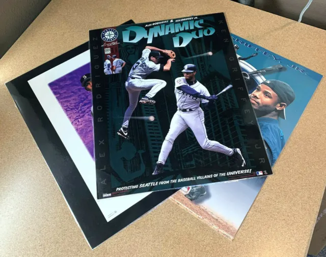 Lot of 3 VTG MLB Seattle Mariners Posters 20"x16" A Rod Ken Griffey Jr Laminated