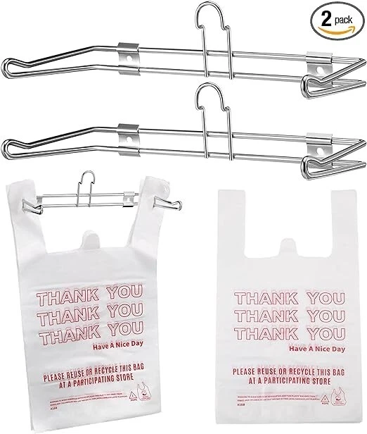 2 Pcs T Shirt Bag Rack Wall Mount Chrome Hanging Plastic Bag Holder Metal