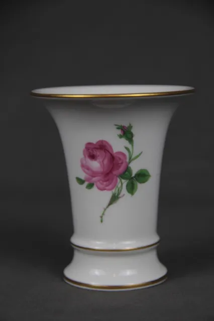 Jarrón pequeño de porcelana Meissen borde de oro rosa 3. Wahl 10 cm