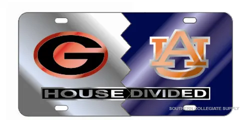 GEORGIA Bulldogs / AUBURN Tigers HOUSE DIVIDED License Plate / Car Tag