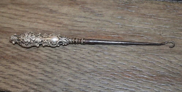 Antique STERLING SILVER MOUNTED Button Hook