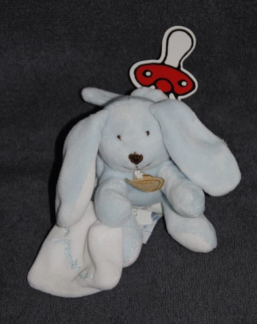 Peluche Lapin Bleu Mouchoir Blanc DOUDOU ET COMPAGNIE Mon premier Doudou 10 Cm