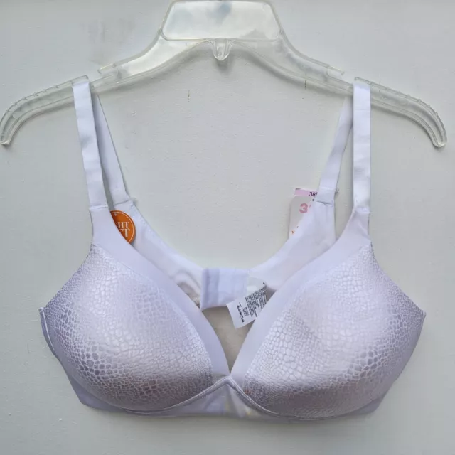 Warners Blissful Benefits Bra 38D White WireFree Light Lift Back Smoothing New