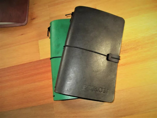 Traveler's Notebook Custom Leather Journal Diary Midori and A6 , book cover.