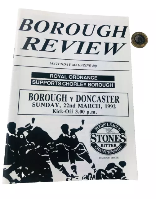 Rugby Programme Chorley Borough Vs Doncaster March 1992 Vintage ra