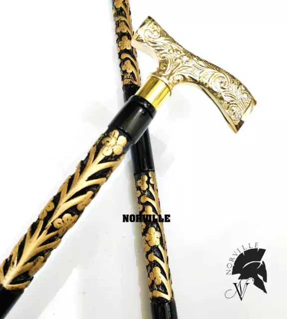 Antique Walking Stick Cane Handmade Carved Wooden Victorian Handle Canes For Men