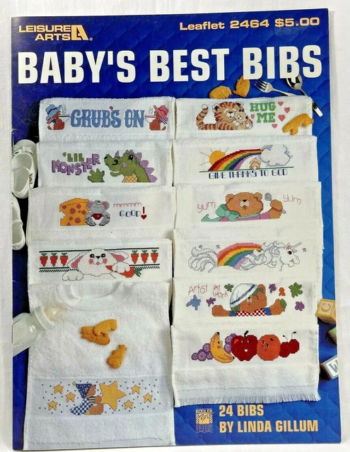 1993 Leisure Arts Babys Best Bibs 2464 contado punto de cruz libro de patrones 9834