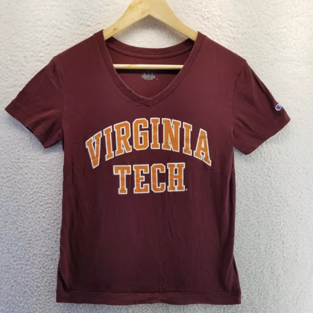 Champion Virginia Tech VT Shirt Womens Small Maroon Logo Short Sleeve Cotton