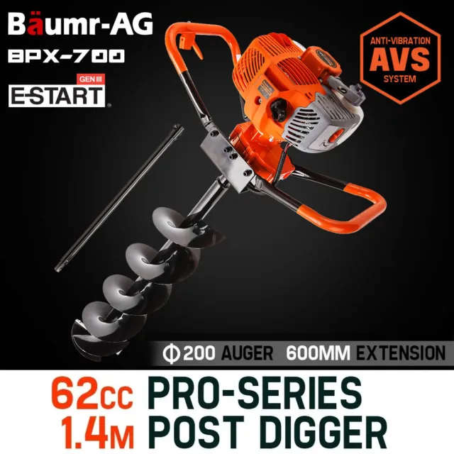 Baumr-AG Post Hole Digger 62cc Posthole Earth Auger Fence Borer Petrol Drill Bit