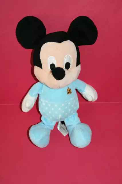 Disney Nicotoy Doudou Peluche Mickey Bleu Coccinelle Brode Pois Etat Neuf