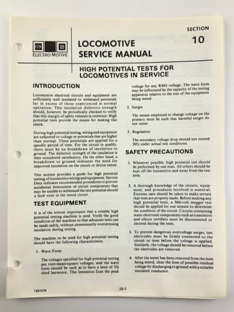 High Potential Tests For Locomotive Service Manual SD40-2 1983 EMD AA258