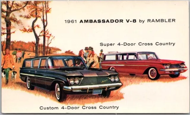 1961 AMC / American Motors AMBASSADOR Postcard Cross Country STATION WAGONS