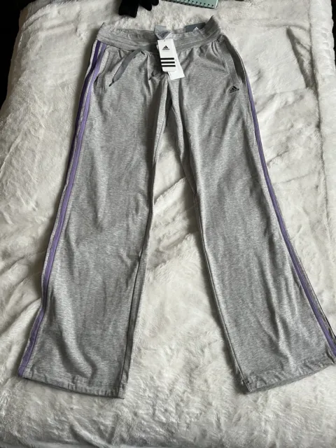 LADIES ADIDAS GREY 3 Stripe (Purple Stripe) cotton joggers Size