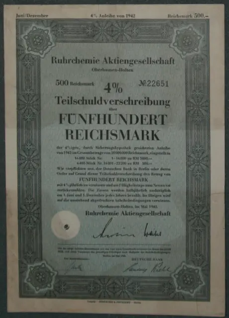 Ruhrchemie Aktiengesellschaft Oberhausen-Holten 1942 4 % TSV 500 RM