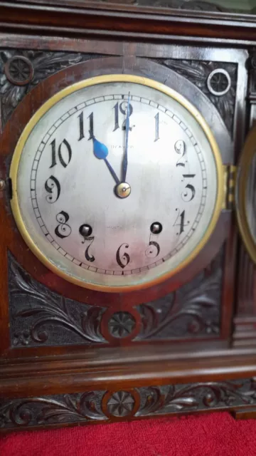 W & H Ting Tang Mantel Clock Quarter Striking Carved Mahogany Case