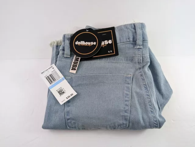 Dollhouse Women's Juniors' Frayed High Rise Denim Bermuda Shorts Size 5/6 NWT