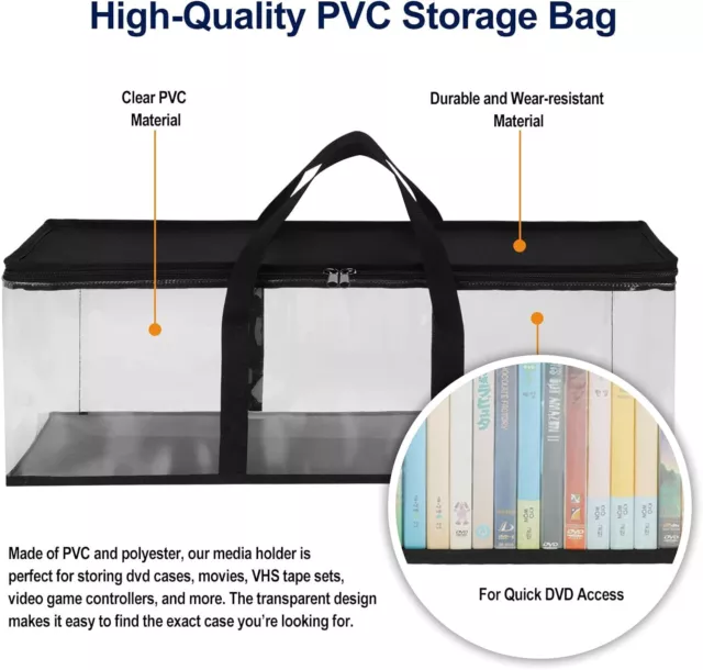 DVD Storage Bags Set of 3 Clear PVC Media Holder Case with Handles Bag New 2