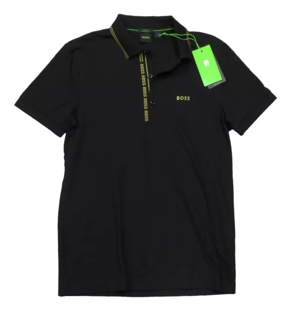 Hugo Boss Green Label Men's Black/Yellow Paule 4 Tipped Slim Fit Polo Shirt