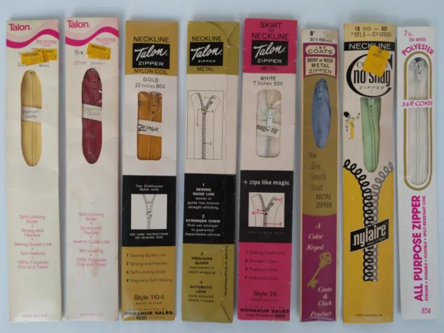 Vintage Zippers Talon, J. & P. Coats, Nylaire - lot of 8