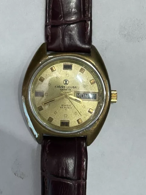 Favre Leuba Geneve 17 gioielli raro orologio da polso da uomo con quadrante...