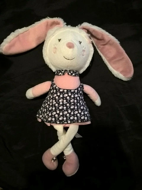 peluche doudou lapin blanc rose robe bleu fleur miss chipie 40 cm sauthon