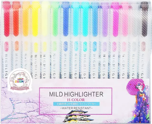 Highlighters Double Ended Mild 18 Color Highlighters Fluorescent Marker Pen for