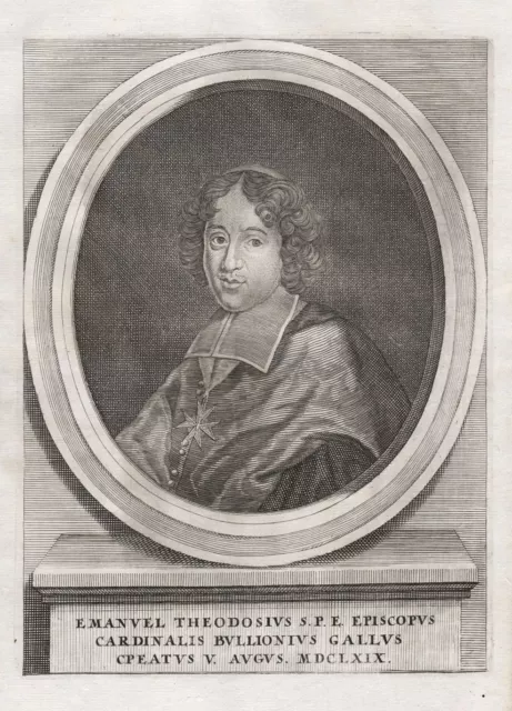 Emmanuel Theodose de la Tour dAuvergne Cardinal Bouillon Portrait gravure 1650