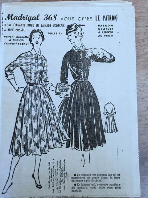 Patron De Couture Vintage Madrigal N°332 - Manteau Long & 3/4 Année 1950 Taille 44, Occasion Ancien