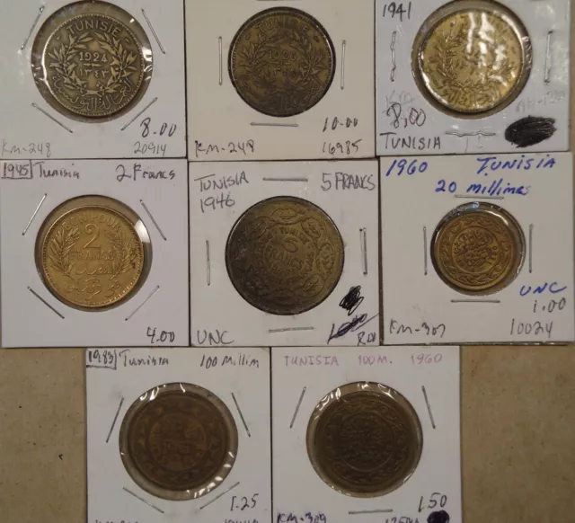 Tunisia 8 Different Coins 1926-83 as Pictured