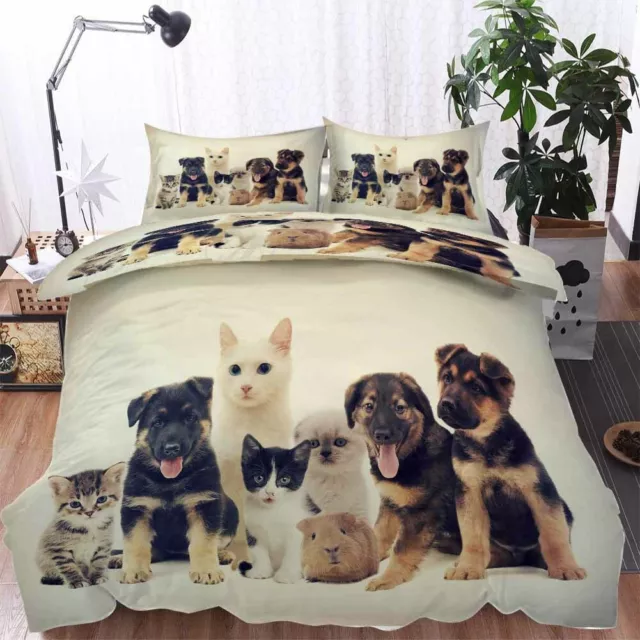 Lovely Animal Dog And Cat 3D Quilt Duvet Doona Cover Set Pillow case Print