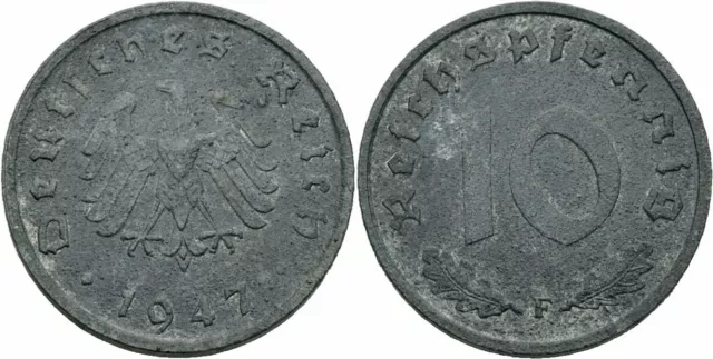 Deutsches Reich Alliierte Besatzung 10 Reichspfennig 1947 F Zink Stuttgart J 375