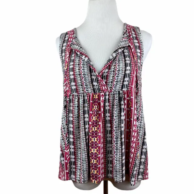 Sanctuary Tank Top Womens Small Tribal Printed Self Tie V-Neck Multicolor New