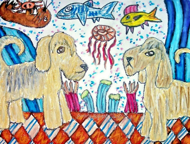 OTTERHOUND Art Print 11x14 Dog Collectible Signed by Artist KSams Aquarium Dogs