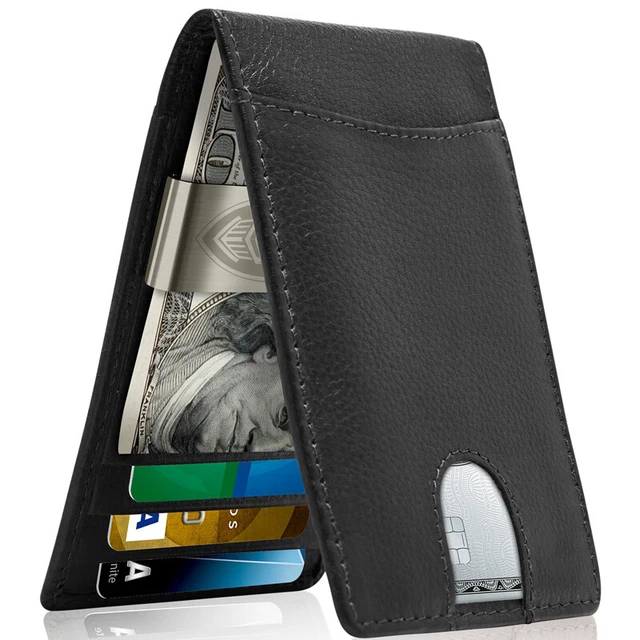 Mens Wallet Genuine Leather Slim Wallets For Men W/ Money Clip RFID Card Holder