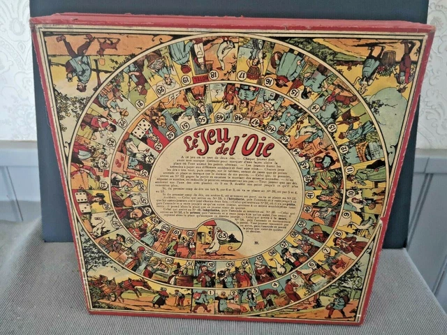 Ancien jeu de l'oie et de dames en carton et bois - XXe
