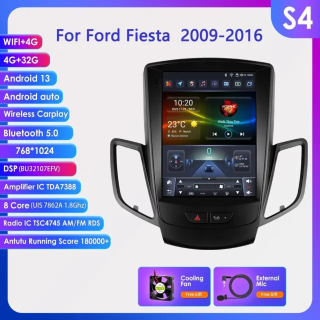 Android13 CarPlay Autoradio GPS 4G LTE Für Ford Fiesta 2009-2016 9.7" Tesla-Stil