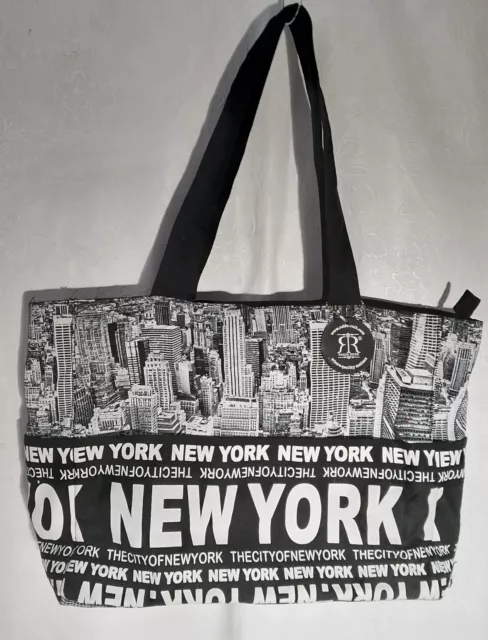 Robin Ruth Womens City Tote Bag New York Handbag Canvas Black & White # 1664