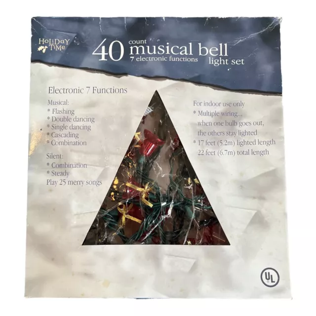 Holiday Time Musical Bell Christmas Lights 40 Lights 25 Songs 7 Function READ