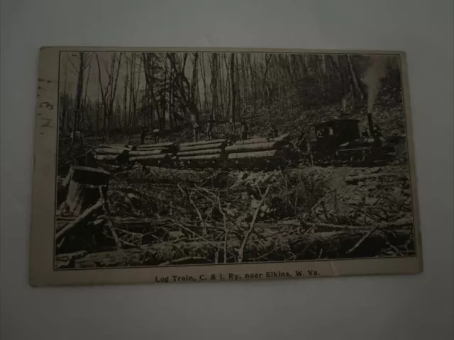 Elkins WV West Virginia Postcard RPPC Log Logging Train Along C&I Railway