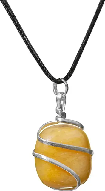 Yellow Aventurine Wire Loop Wrap Crystal Pendant Necklace Tumble Gemstone K1962